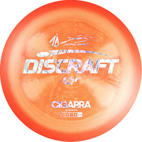 Discraft Cigarra ESP signature branding on the rim with vibrant swirls.
