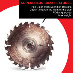 Discraft ESP Buzzz Sawblade design disc featuring bold edge motif for style and control.