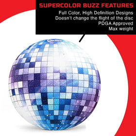 Discraft ESP Buzzz Supercolor side view emphasizes durable ESP plastic and reliable grip