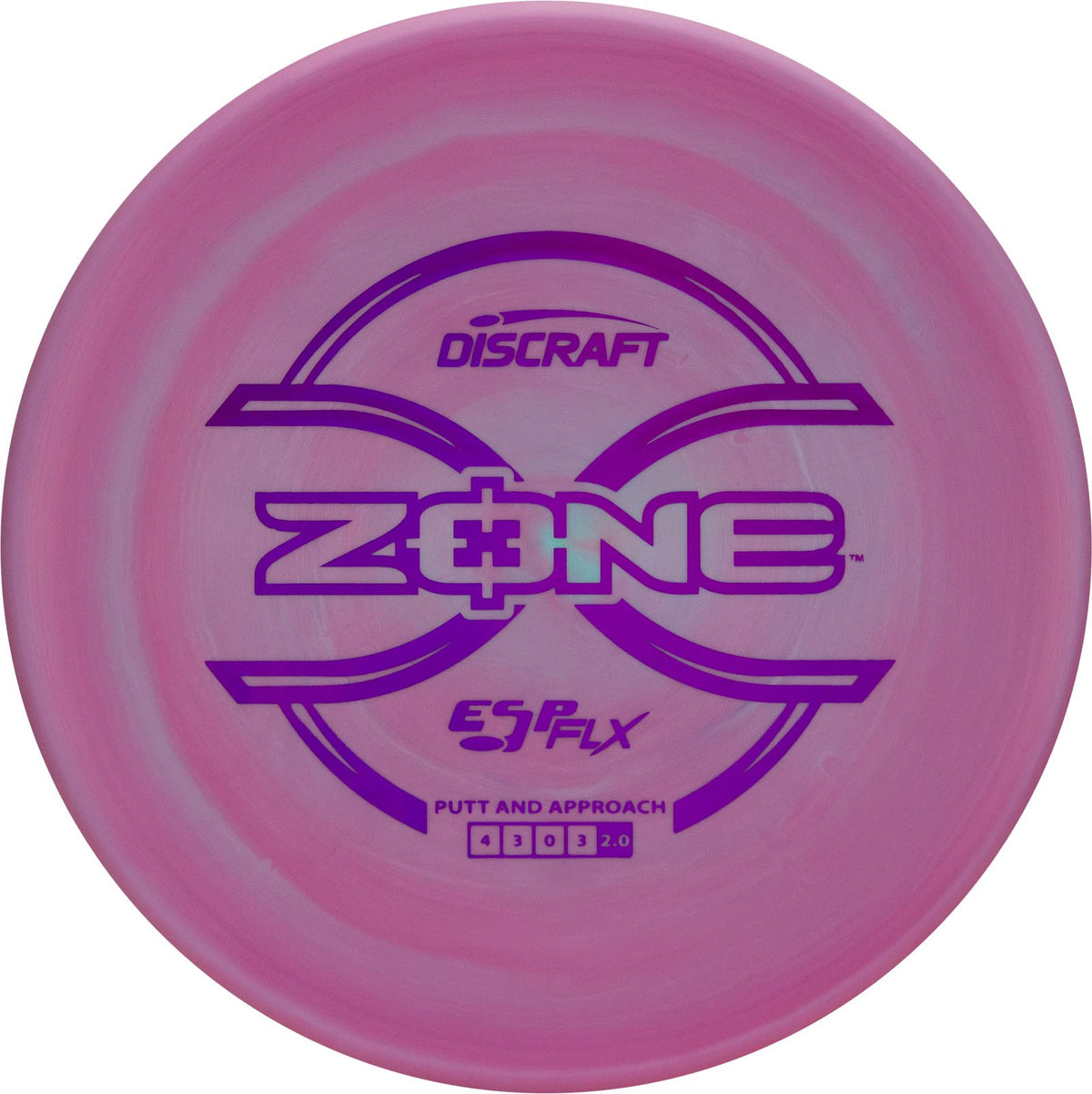 Discraft ESP FLX Zone front view with vibrant swirls and durable grip for all-weather play.