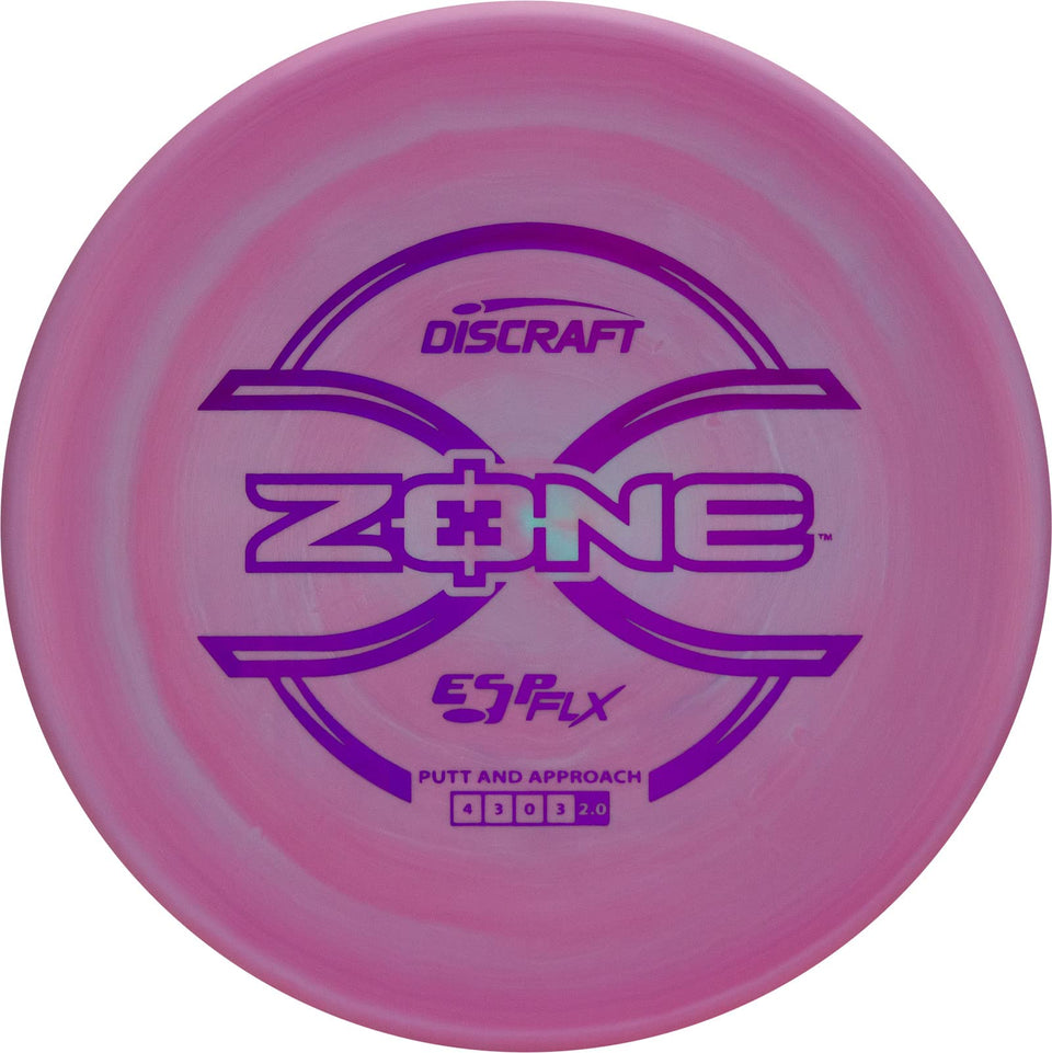 Discraft ESP FLX Zone front view with vibrant swirls and durable grip for all-weather play.