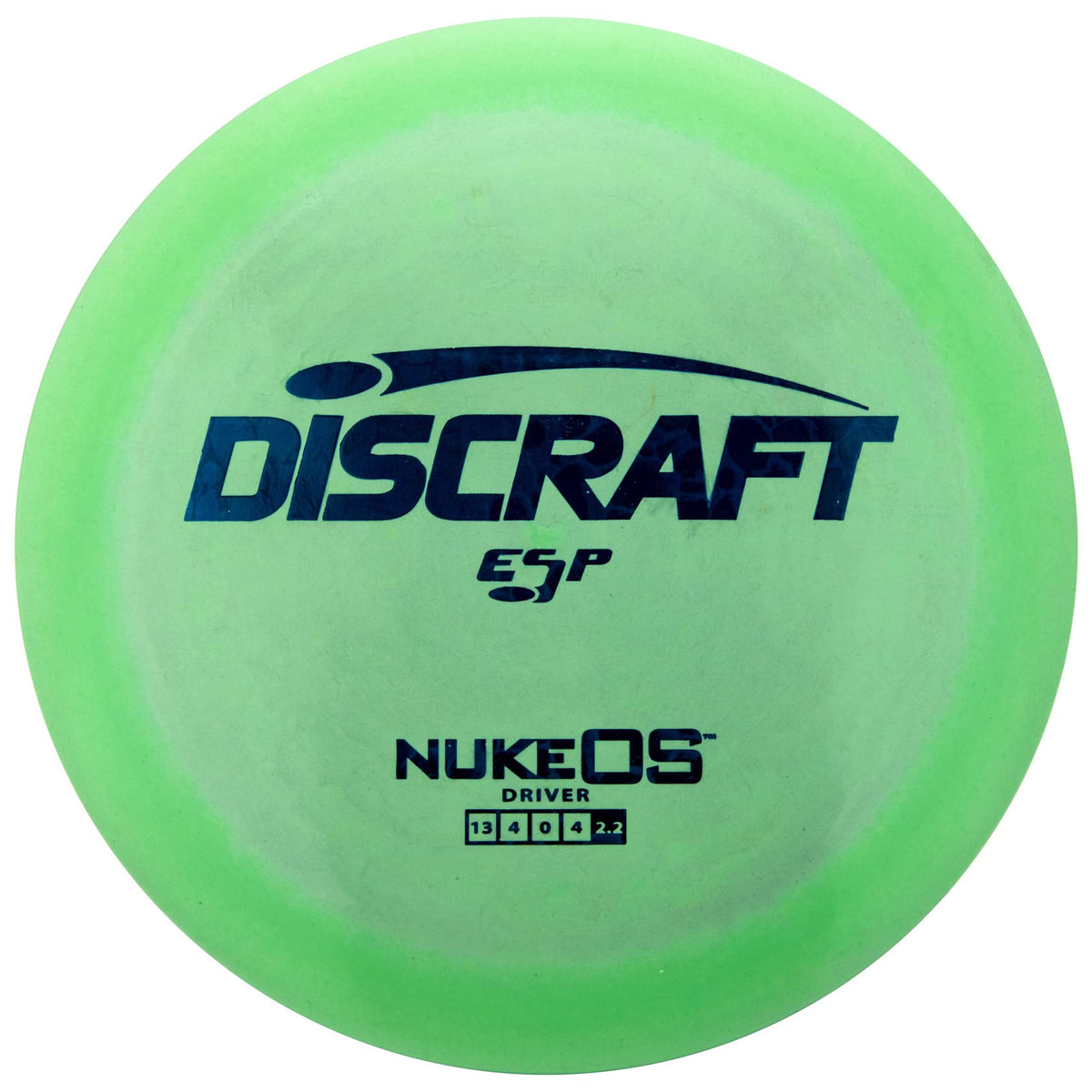 Discraft ESP Nuke OS distance driver, front view, extreme stability in windy conditions.