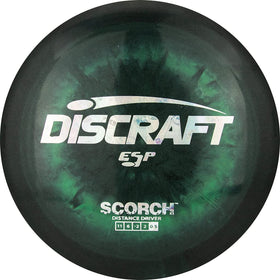 Discraft ESP Scorch in flight showing stable travel and distance potential