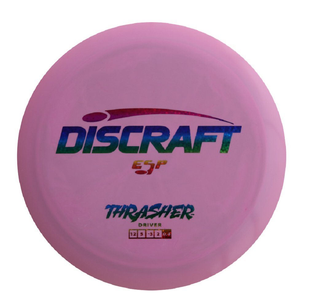 Discraft ESP Thrasher in flight for long-distance throws with control.