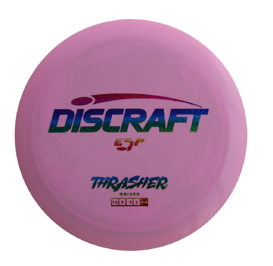 Discraft ESP Thrasher in flight for long-distance throws with control.