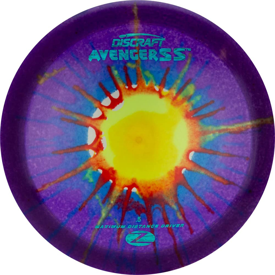 Discraft Fly Dye Z Avenger SS distance driver in flight for long-range throws