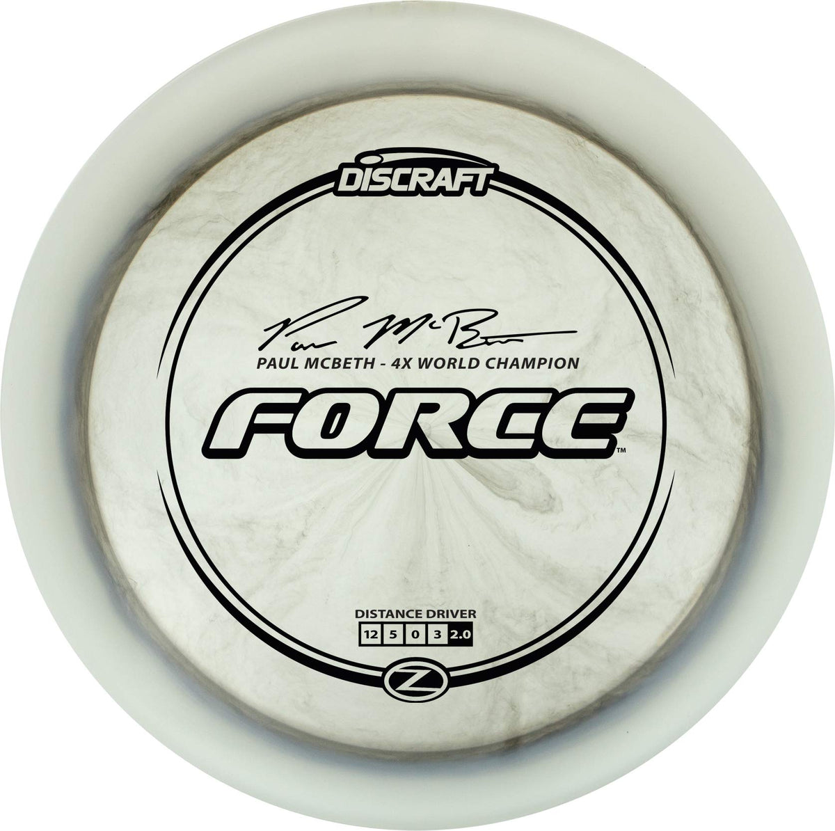 Discraft Force Elite Z disc front view highlighting long-range distance and control