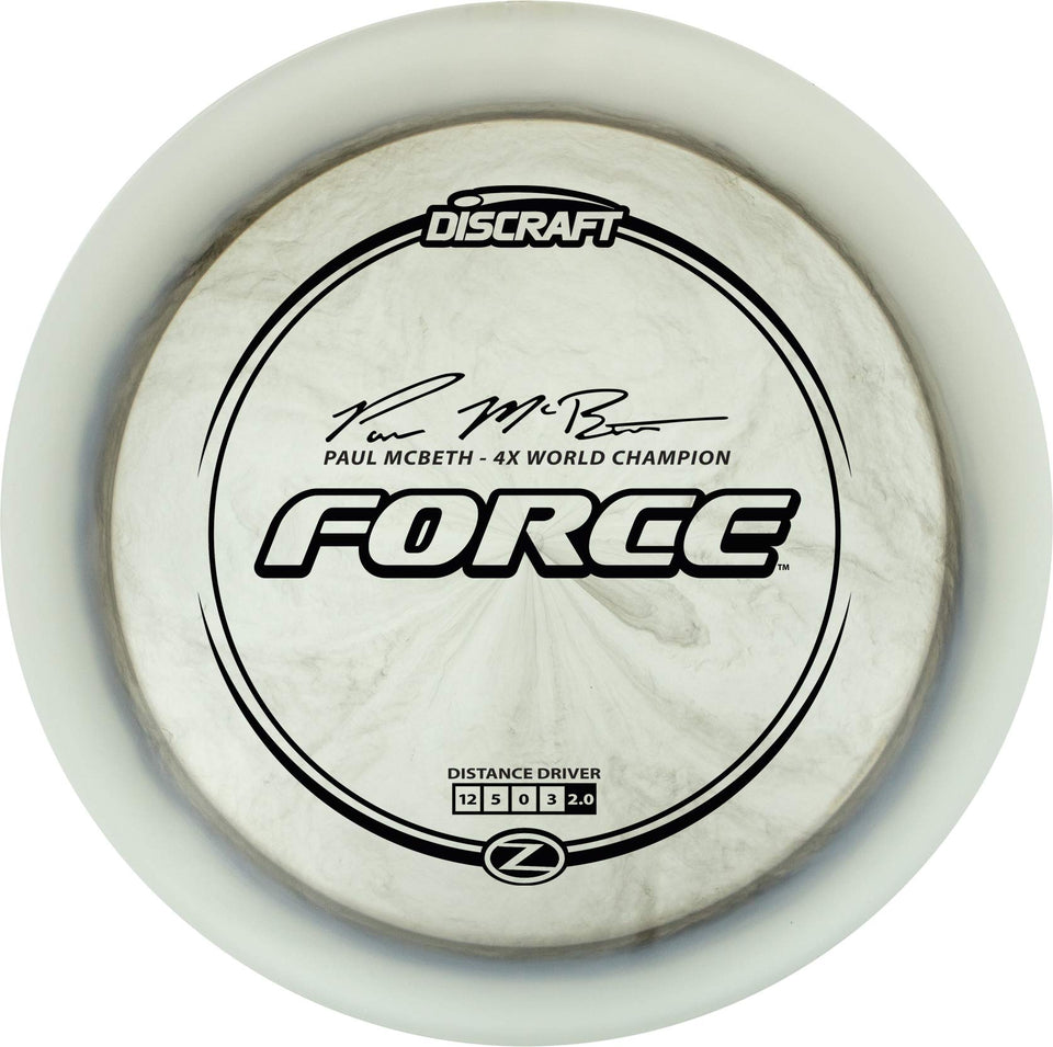 Discraft Force Elite Z disc front view highlighting long-range distance and control