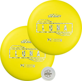Discraft Hard Luna 2-Pack yellow putters close-up showing foil design for precision
