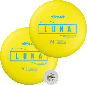 Discraft Hard Luna 2-Pack yellow putters with matching foils for consistent grip and accuracy