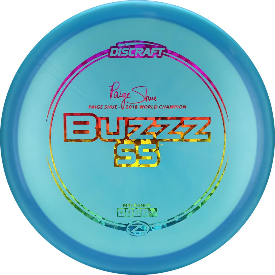 Discraft Paige Shue Z Buzzz SS front view with familiar grip for reliable midrange flights.