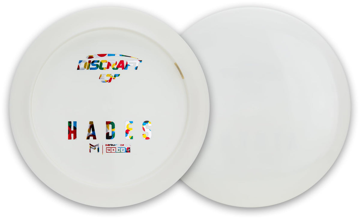 Discraft Paul McBeth Hades ESP white with bottom stamp, ideal for dye projects.