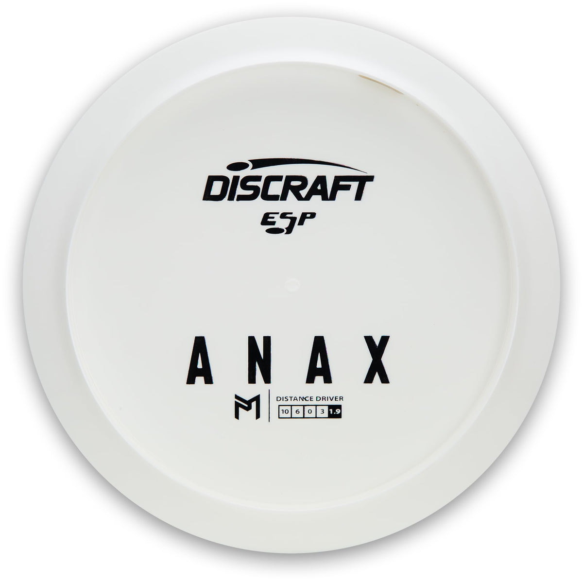 Discraft Paul McBeth White ESP Anax dye-ready canvas on display.