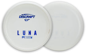 Discraft Paul McBeth White ESP Luna with bottom stamp, ideal for personalized dye designs.