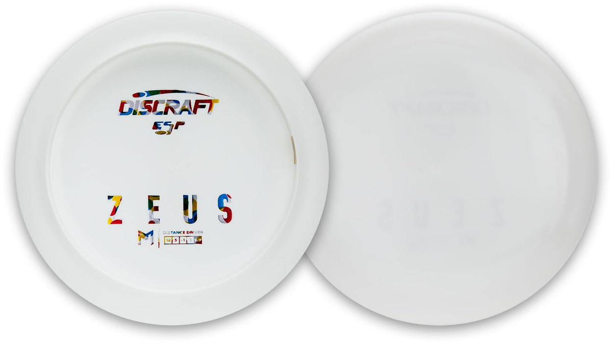 Discraft Paul McBeth White ESP Zeus front view highlighting distance potential