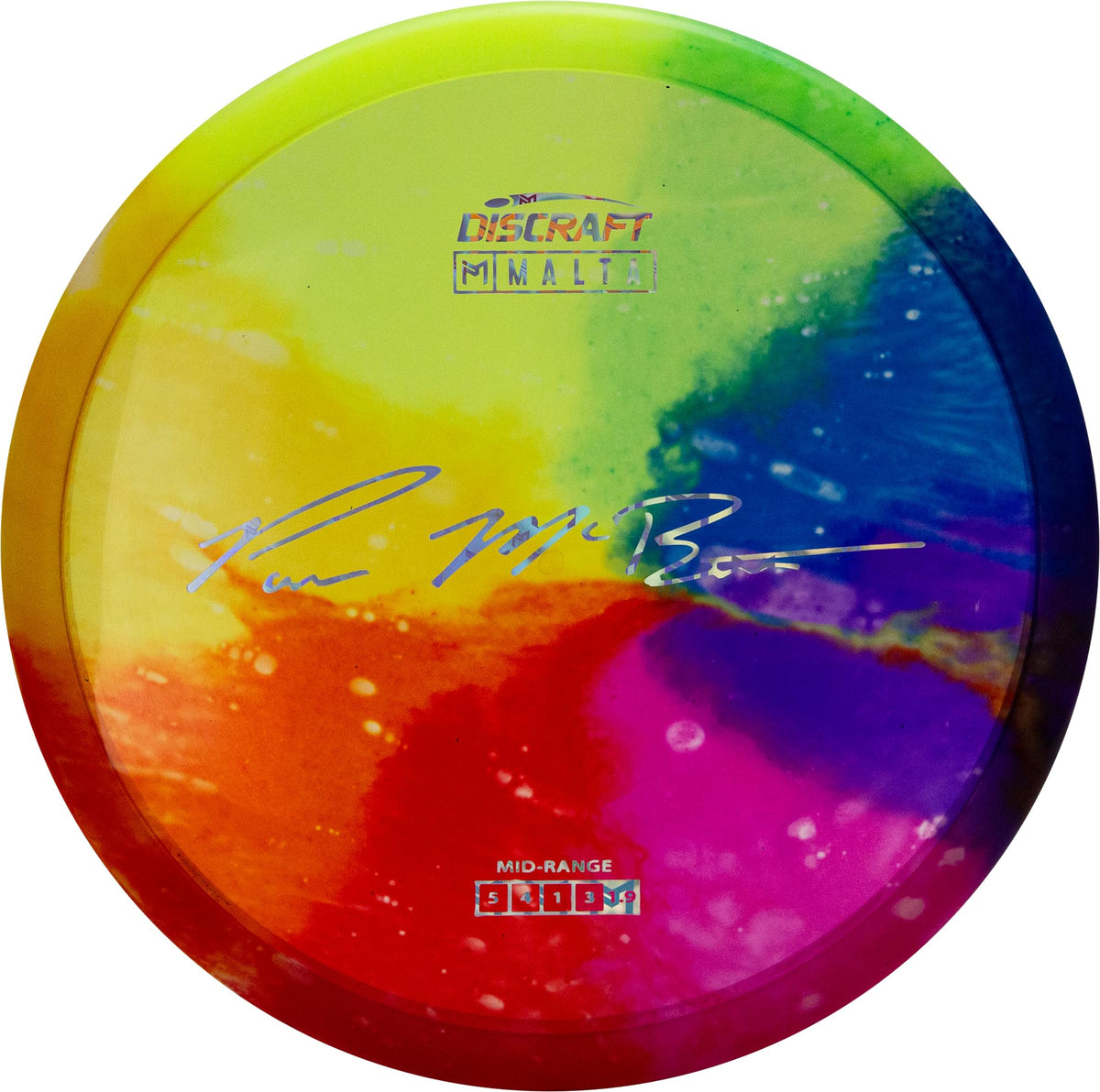 Discraft Paul McBeth Z Fly-Dye Malta midrange disc for precise, controlled approaches.