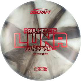 Discraft Luna Z Swirl highlights tacky grip and stability for confident line shaping.