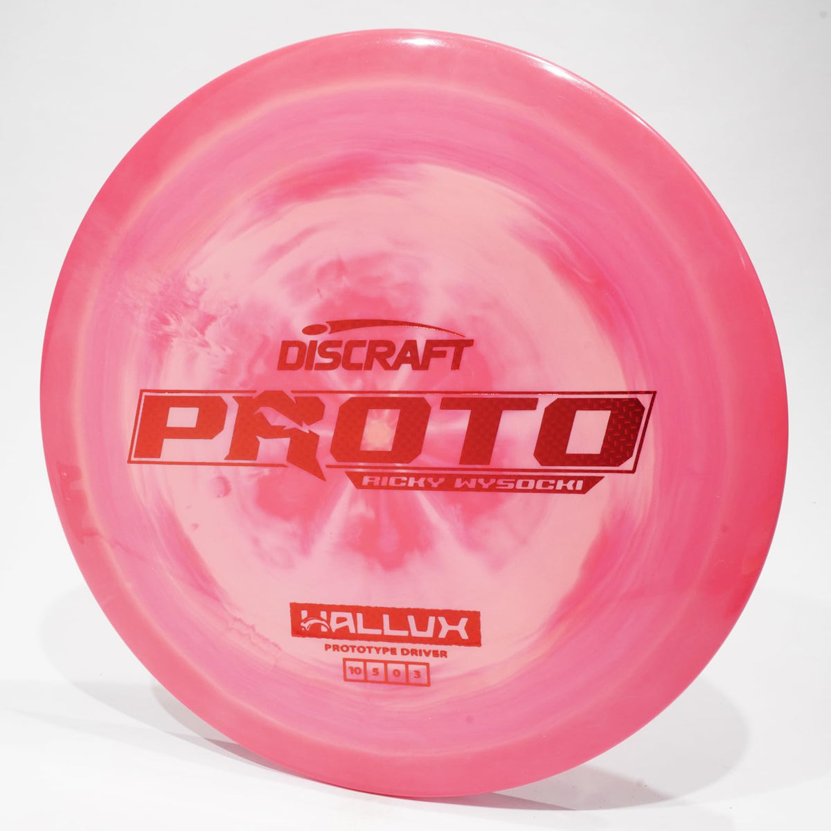 Discraft Hallux prototype in deep pink swirl, ideal for powerful distance and torque resistance.