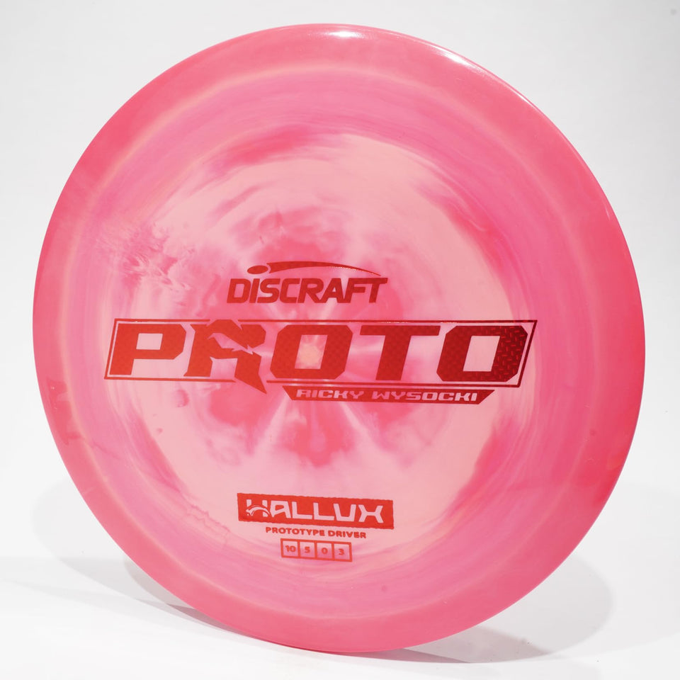 Discraft Hallux prototype in deep pink swirl, ideal for powerful distance and torque resistance.