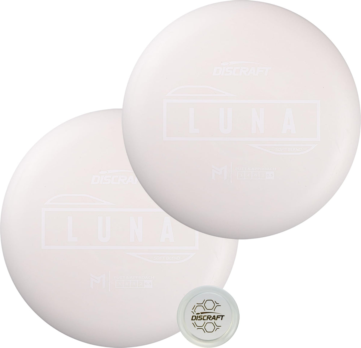 Discraft Soft Luna 2-Pack foil detail showcases premium finish and reliable alignment for putting