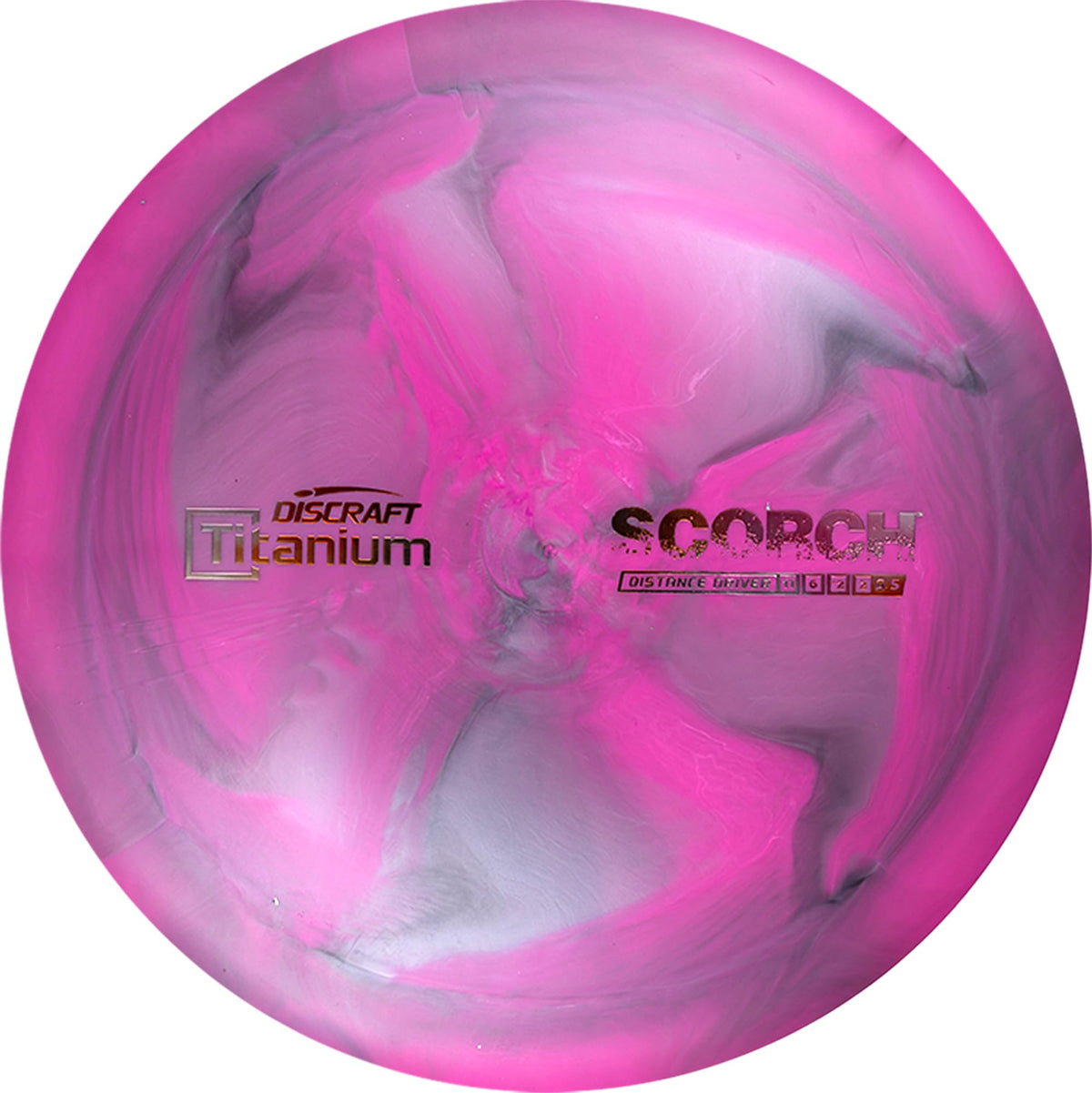 Discraft Swirl Ti Scorch disc with hypnotic swirl design for distance drives.