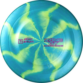 Discraft TI Swirl Zone GT approach disc mid-air, offering controlled throws and reliable grip.