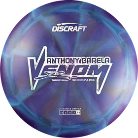 Discraft Venom Z Swirl Tour Disc, side profile, excels with skip shots and controlled releases.