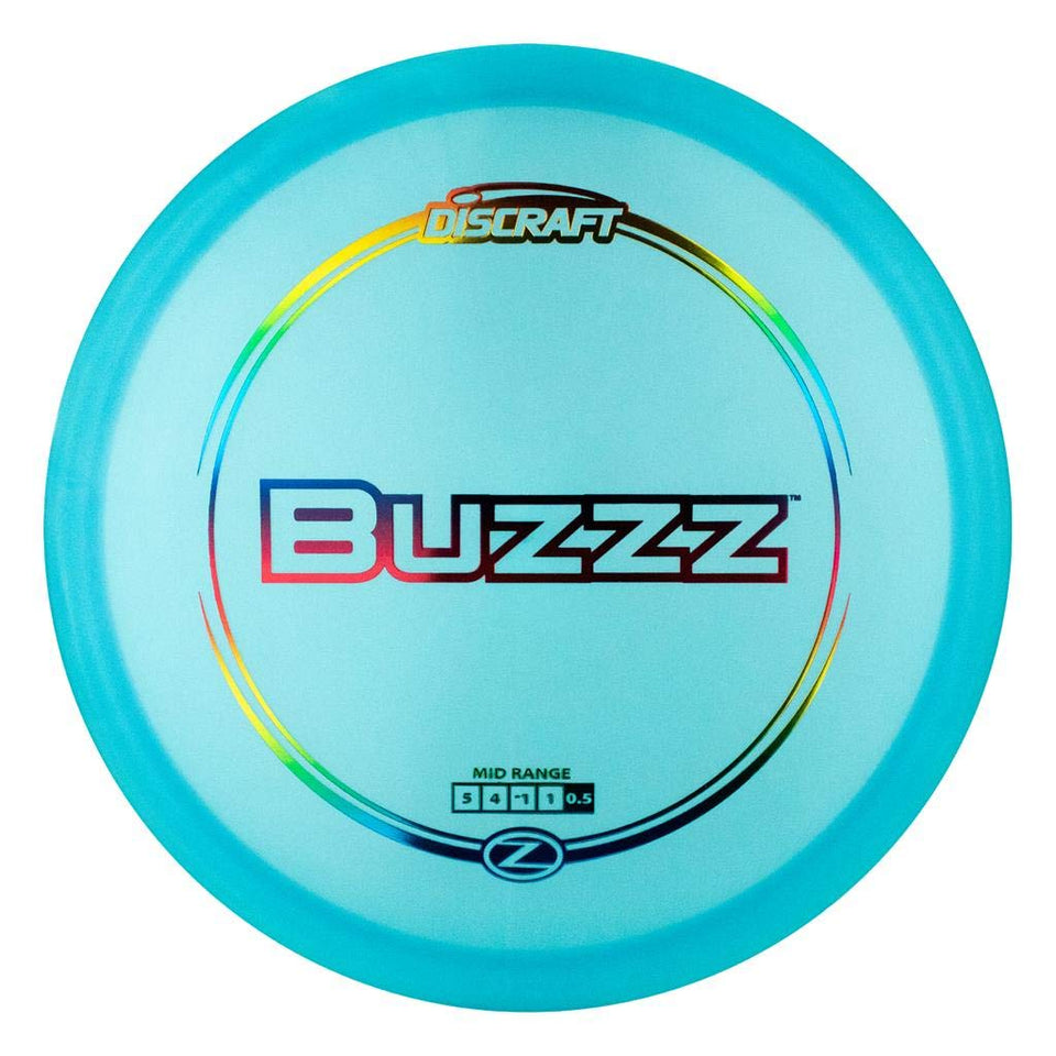 Discraft Z Buzzz midrange disc in flight for straight to stable approach shots.