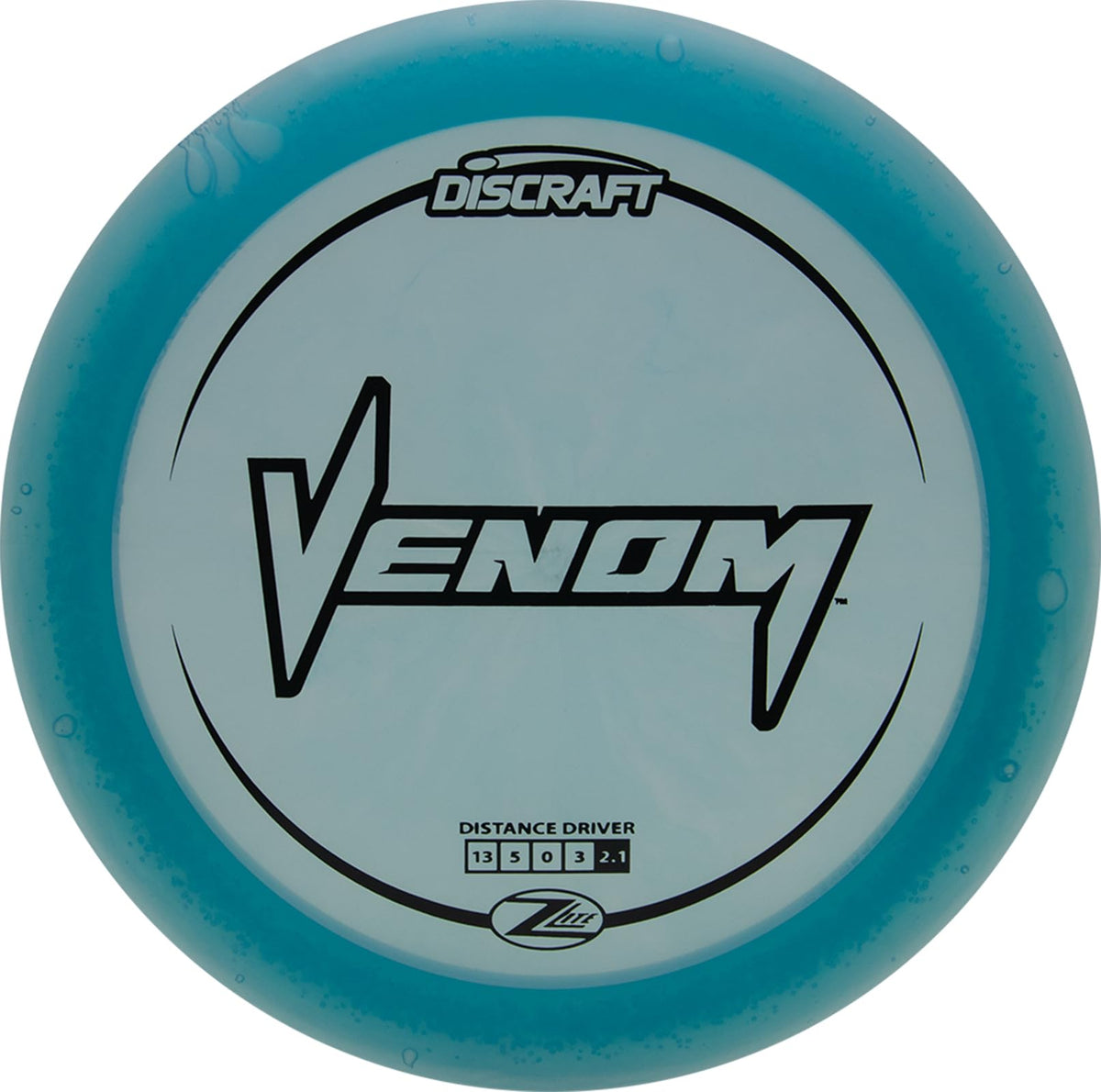 Discraft Venom Z Lite distance driver in flight for long, controlled throws.