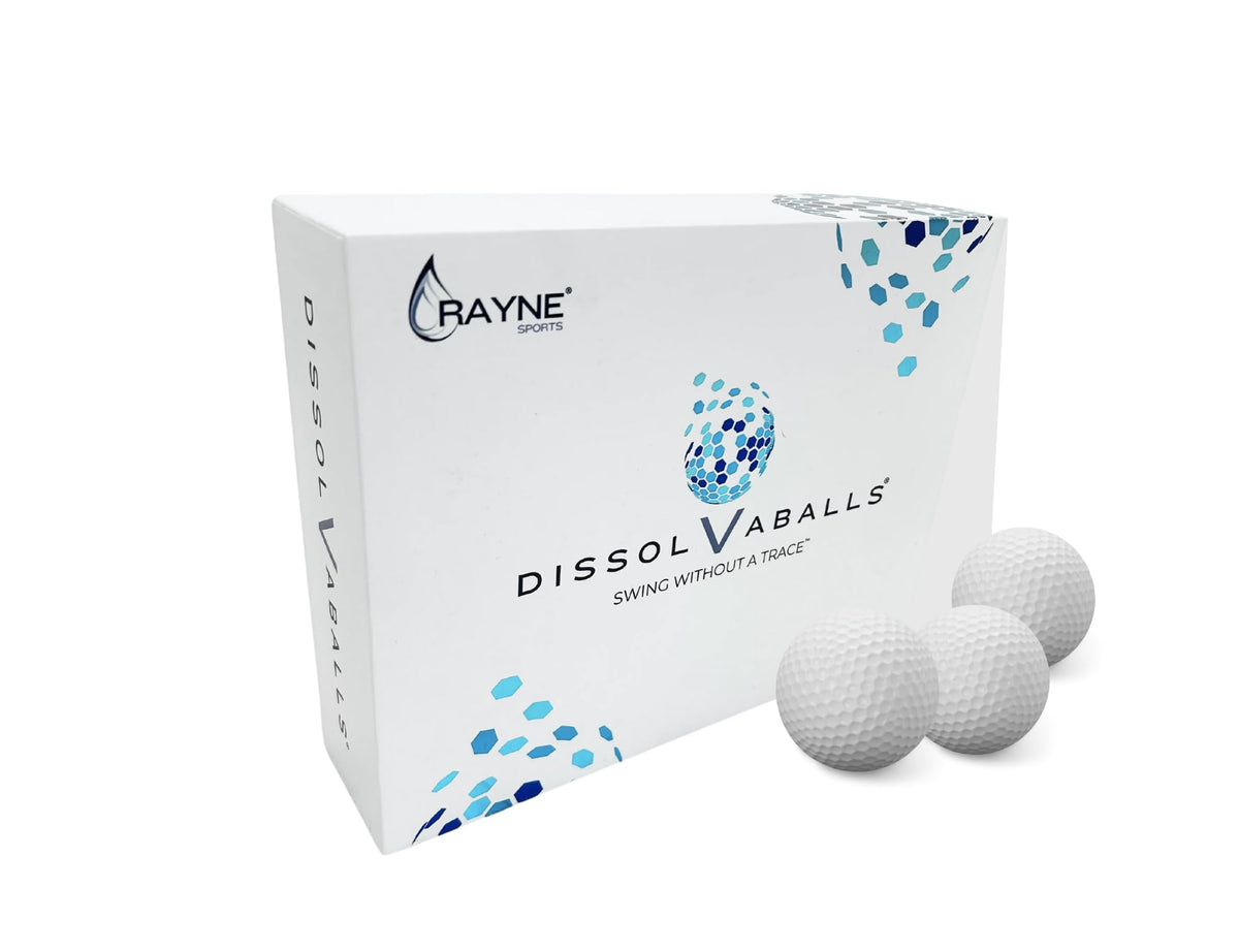 Dissolvaballs water-soluble golf ball dissolving in water for eco-friendly practice.