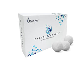 Dissolvaballs water-soluble golf ball dissolving in water for eco-friendly practice.