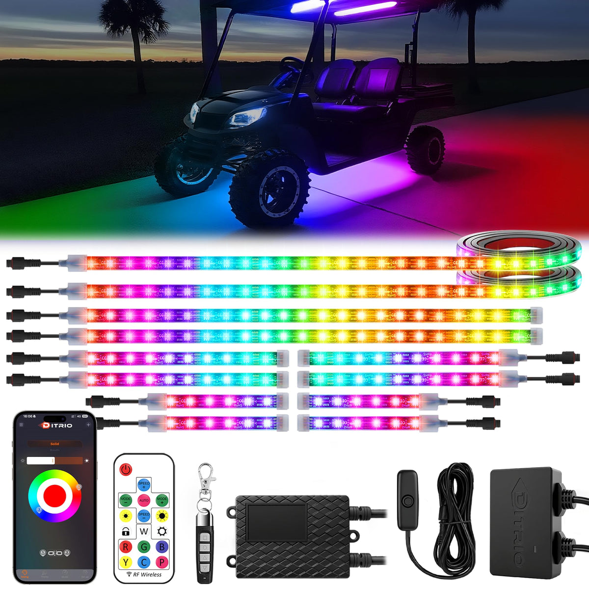 DITRIO golf cart lights with remote control for easy color changes