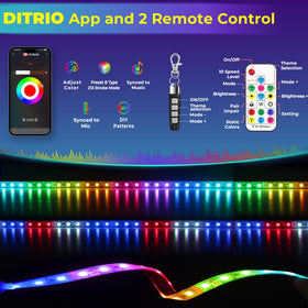 DITRIO app interface controlling colors and brightness on golf cart lights
