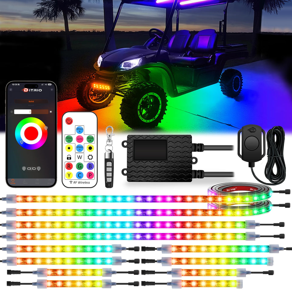 DITRIO golf cart RGB underglow strip enhances visibility and style