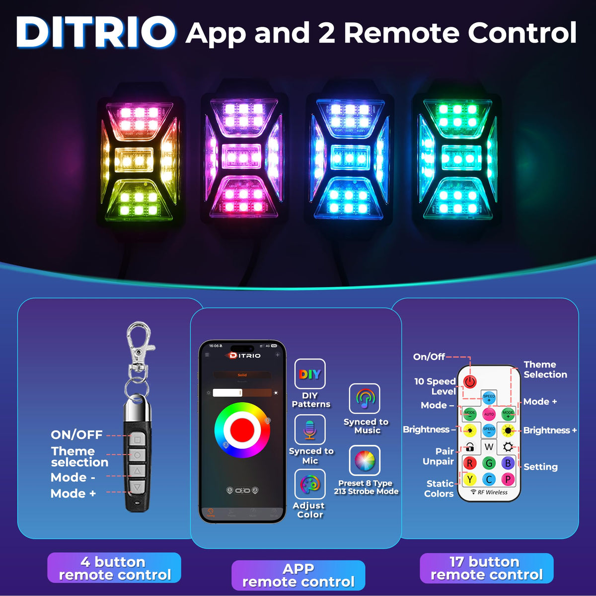 DITRIO app control interface enabling easy color and pattern customization.