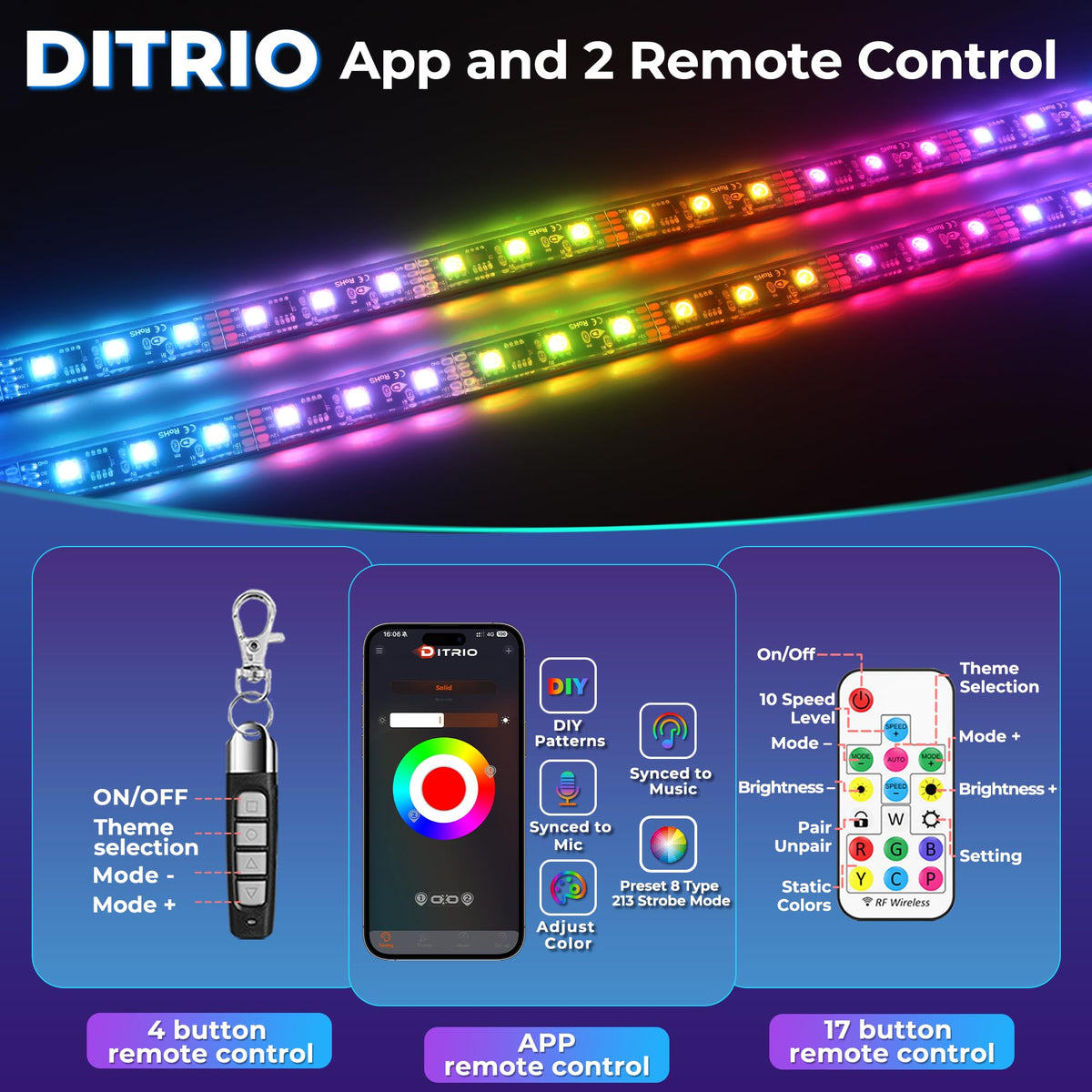 DITRIO chase mode with 16 million colors creates dynamic effects