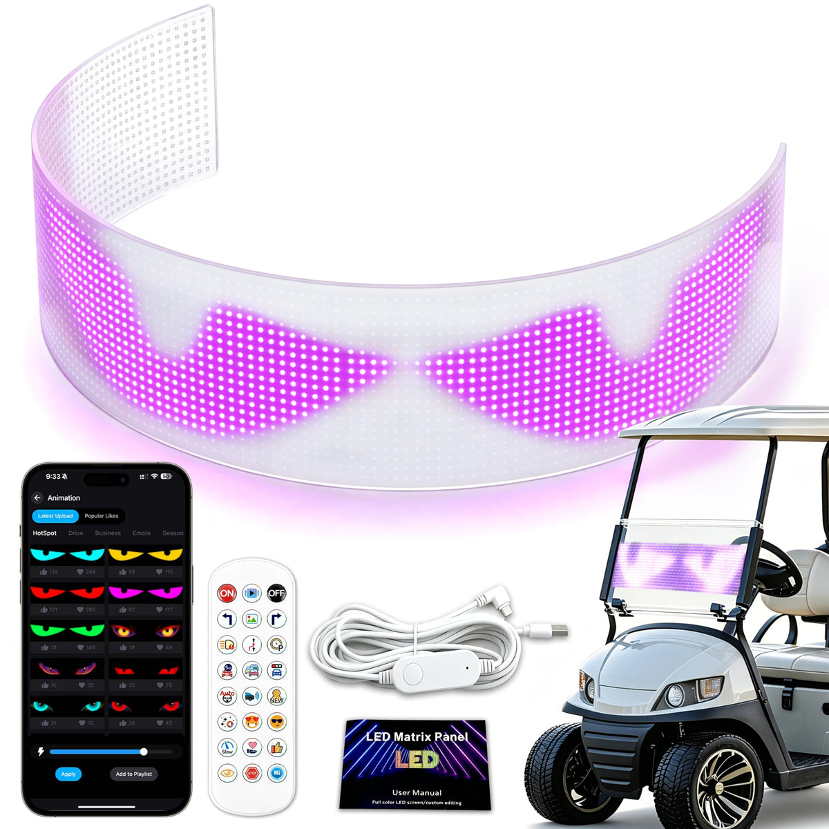 DITRIO Transpant Devil Eyes LED eyes mounted on windshield for enhanced visibility.