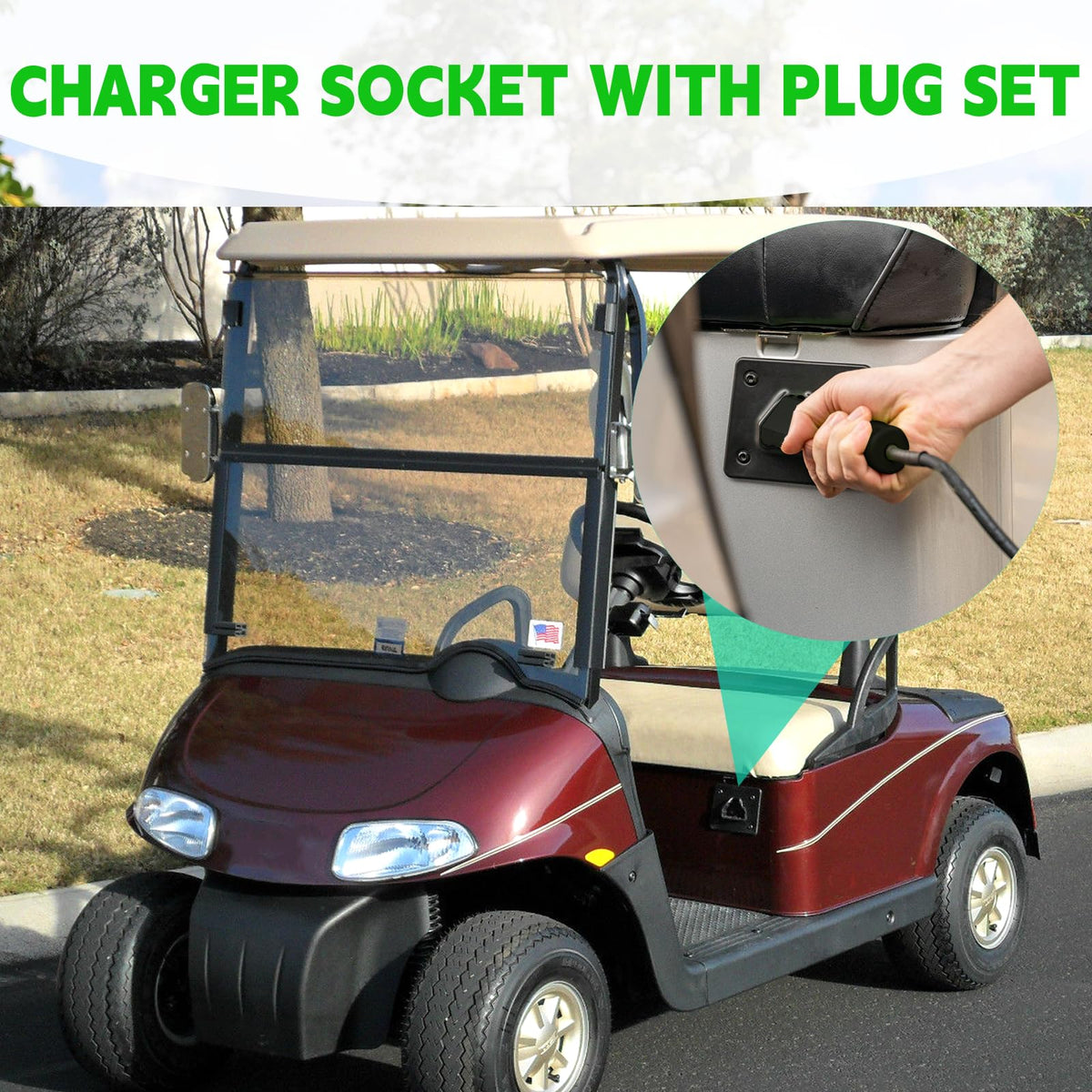 DIYOLFALL Delta-Q charging port with wires ready for EZGO installation