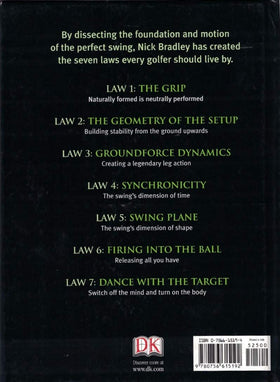 DK The 7 Laws of the Golf Swing inside pages illustrating step-by-step technique for powerful swings.
