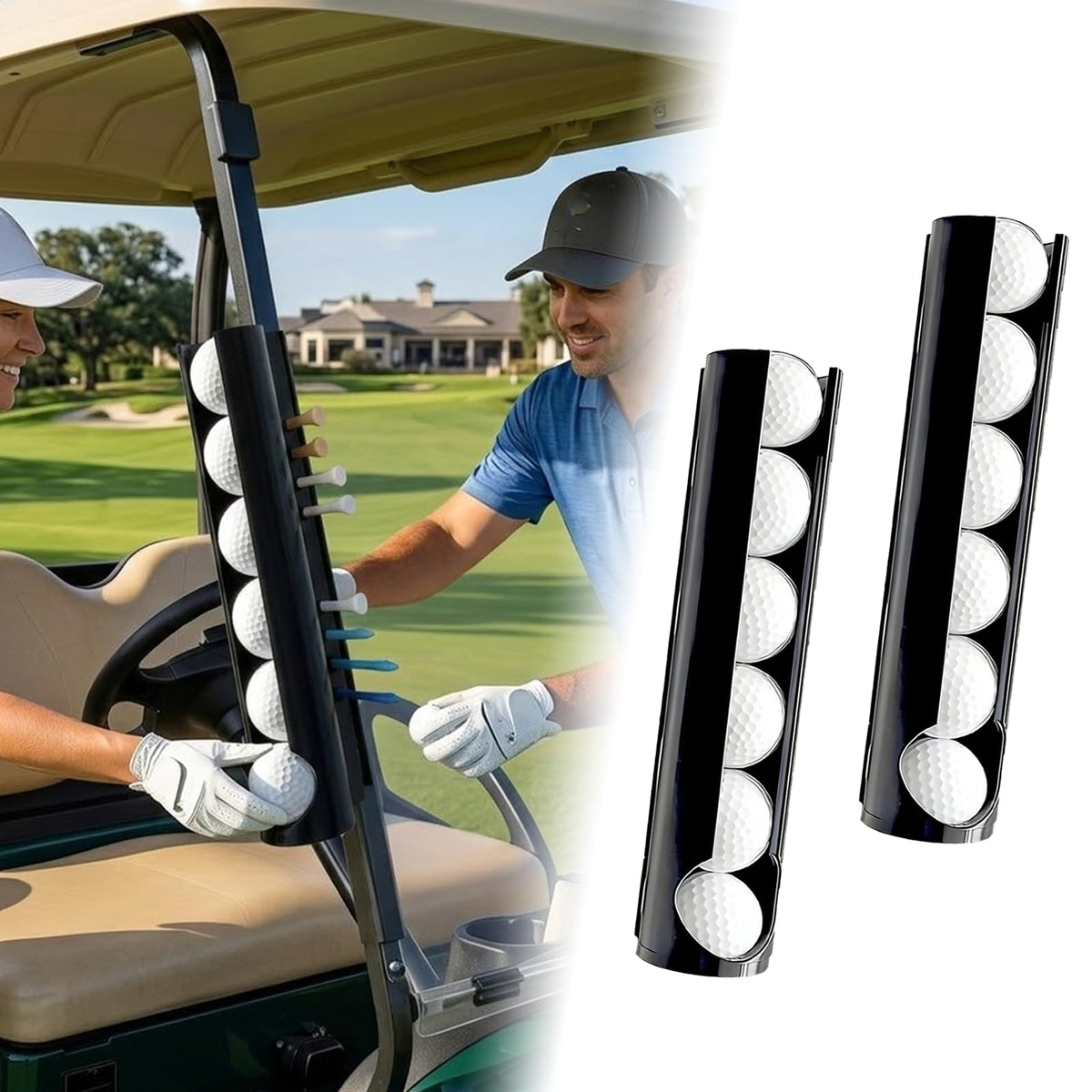 DMERHAC 2-pack magnetic ball holder mounted on a cart front strut for quick access.