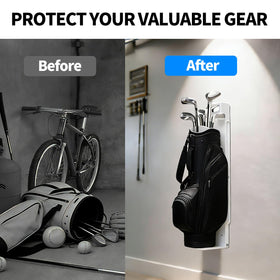 Space-saving golf storage solution for garages, closets, or RVs.