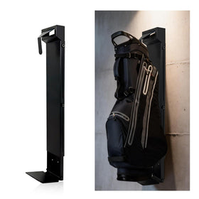 DOLEMODUO wall-mount golf bag rack keeps bags off the floor and organized.