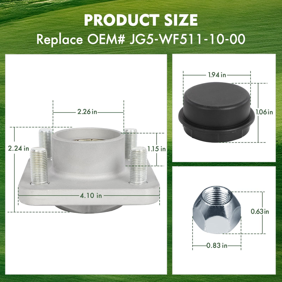 Dollate front wheel hub assembly for Yamaha G2-G8 right improves steering stability on rough surfaces.