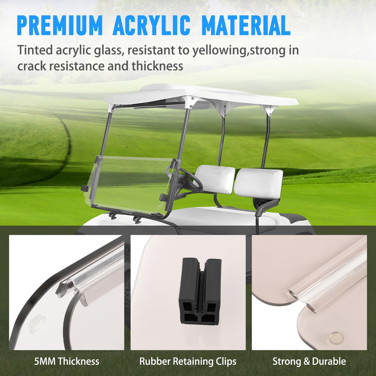Dollate UV-resistant acrylic windshield offers durable, year-round use without yellowing.