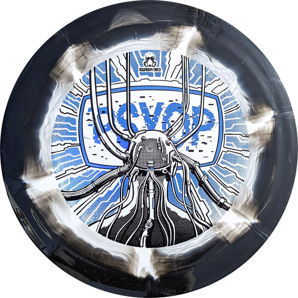 DOOMSDAY DISCS Psyop fairway driver in black and white for controlled distance.