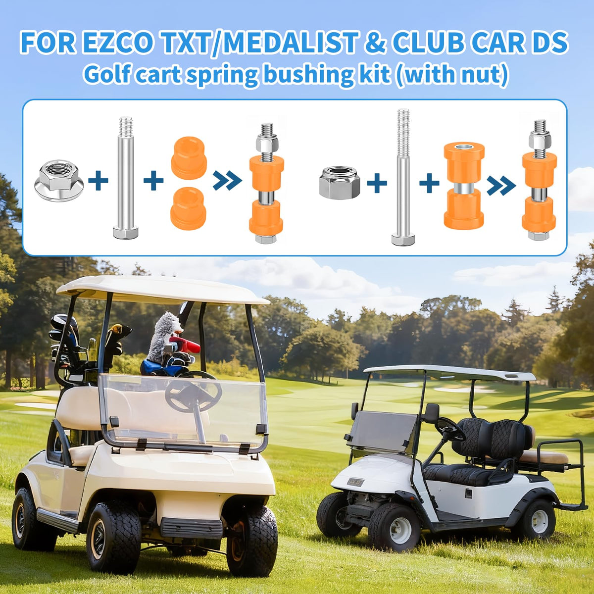 DoonMi Club Car DS bushing kit with durable polyurethane sleeves and bolts.