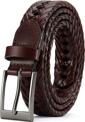 DOOPAI men's braided leather belt in brown with durable woven texture for business casual.