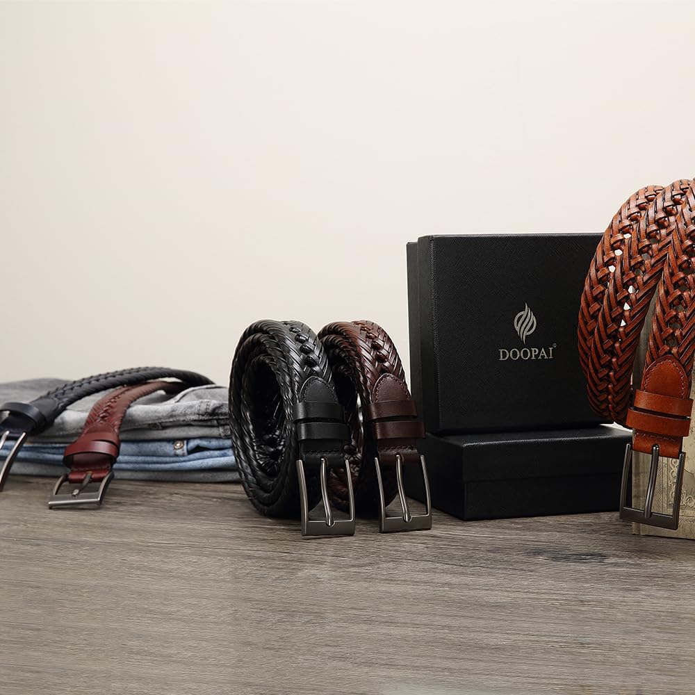 DOOPAI braided leather belt packaging; ideal for gifting and unboxing.