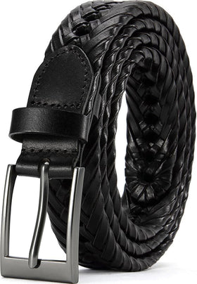 DOOPAI men's braided leather belt in brown for versatile casual and formal wear