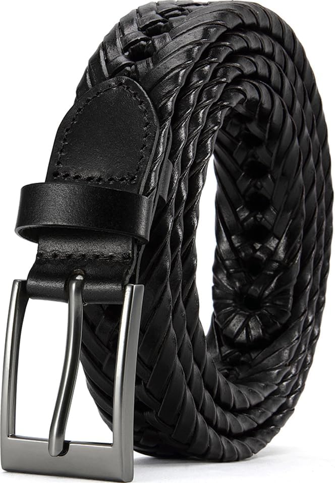 DOOPAI men's braided leather belt in brown for versatile casual and formal wear